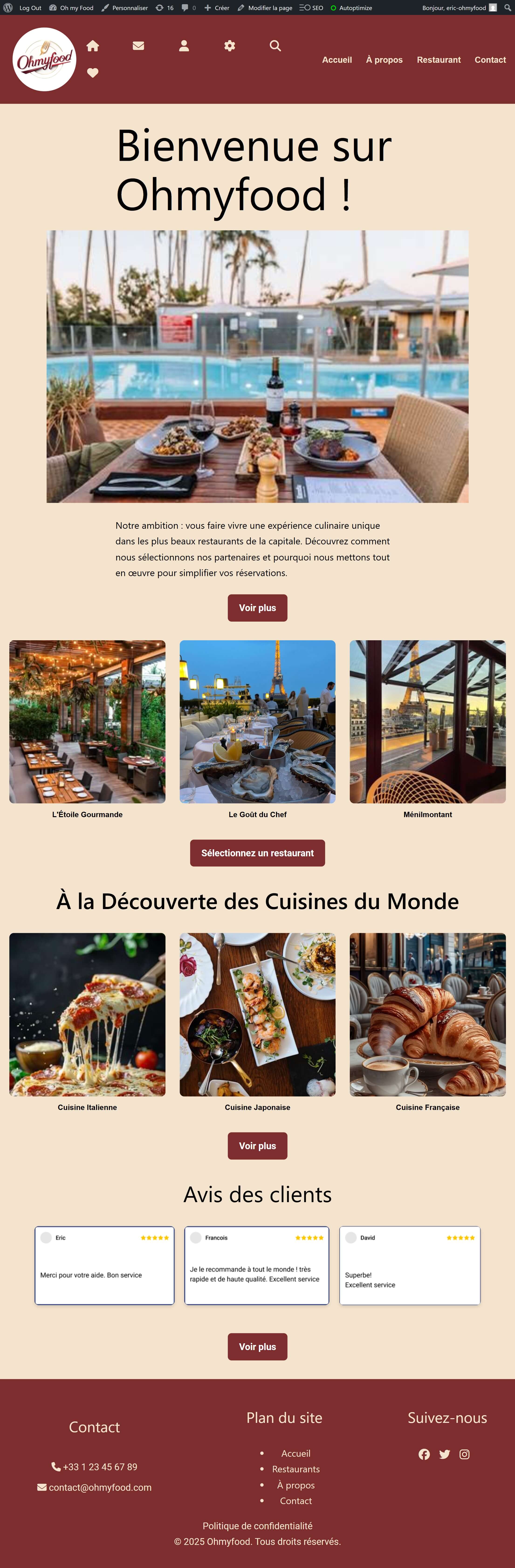 Page d’accueil Ohmyfood – vue bureau